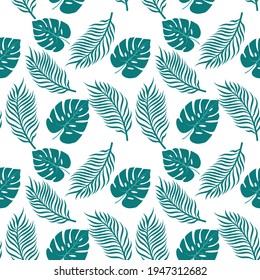 Tropical leaves, monstera leaf seamless floral pattern background. Spring summer design for fashion, prints, textile