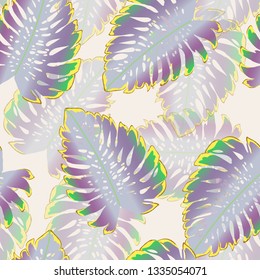 Tropical leaves monstera pattern. Tropical seamless pattern with leaf monstera.