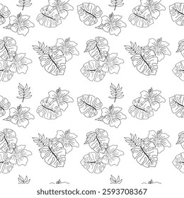 tropical leaves and monstera seamless pattern.