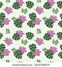 tropical leaves and monstera seamless pattern.