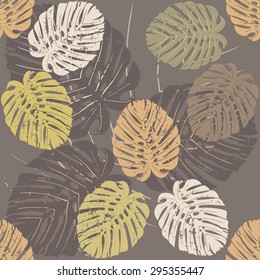 Tropical leaves of Monstera. 
Seamless pattern. Vector tropical image