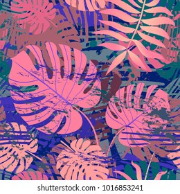 Tropical leaves. Monstera. Seamless vector pattern.