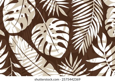 Tropical leaves on a brown background showcasing nature's designs. Brown tropical trendy background