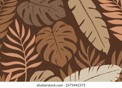 Tropical leaves on a brown background showcasing nature's designs. Brown tropical trendy background