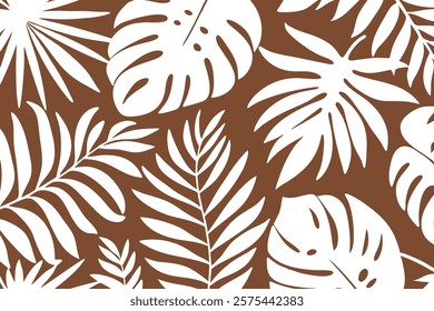 Tropical leaves on a brown background showcasing nature's designs. Brown tropical trendy background