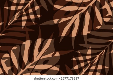 Tropical leaves on a brown background showcasing nature's designs. Brown tropical trendy background