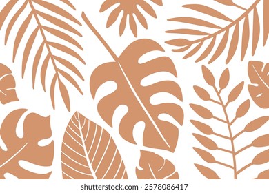Tropical leaves on a brown background showcasing nature's designs. Brown tropical trendy background