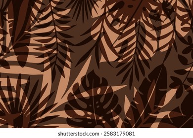 Tropical leaves on a brown background showcasing nature's designs. Brown tropical trendy background