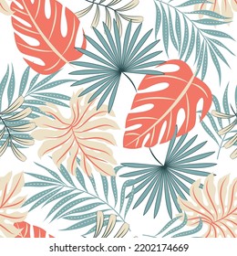 Tropical Leaves orange cyan cream pattern,suitable for textile fabric,wallpapper,scarf and more.