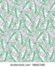 Tropical leaves palm background tile pattern