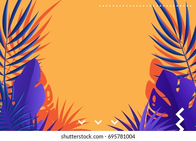 Tropical leaves of palm with retro background design. vector illustration