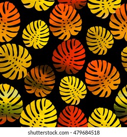 Tropical leaves of palm tree. Seamless pattern. Vector background.