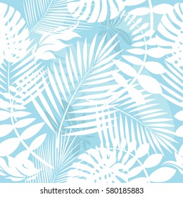 Tropical leaves of palm tree. Seamless pattern. Vector background.