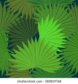 Tropical leaves of palm tree. Seamless pattern. Vector background.