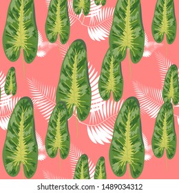 Tropical leaves, palms, monstera leaf, floral seamless pattern background