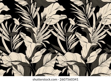 Tropical leaves pattern. Abstract pattern. Seamless exotic leaves pattern.