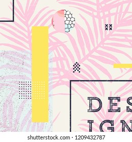 Tropical leaves pattern background. Colorful tropical poster design. Exotic leaves art print. Wallpaper, fabric, textile, wrapping paper vector illustration design