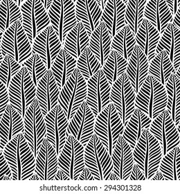 Tropical leaves pattern. Black and white illustration.