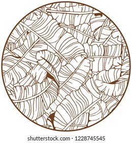 Tropical Leaves Pattern in Circle. Exotic Palm Leaves Background. Jungle Leaves Vector Floral Pattern. Hand Drawn illustration. 