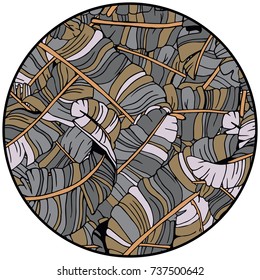 Tropical Leaves Pattern in Circle. Exotic Palm Leaves Background. Jungle Leaves Vector Floral Pattern. Hand Drawn illustration. 