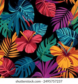 Tropical leaves pattern for clothes design in vector archive.