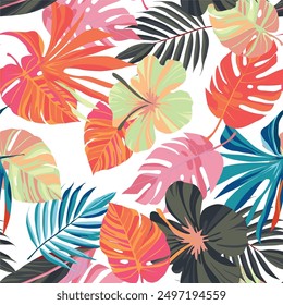 Tropical Leaves in pattern design. With colrofull for clothes design pattern.