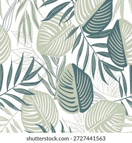 Diseño de patrón de hojas tropicales Dibujado a mano