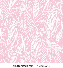 Tropical leaves pattern design texture in pink and white. Tropical foliage vector illustration.. Great for kids and summer home decor. Surface pattern design.