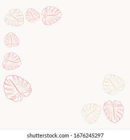 Mano del patrón de hojas tropicales. Foto Floral Retro. Muro de Monstera Verde. Trama de hojas tropicales de fondo trazado. Flora de época moderna 
