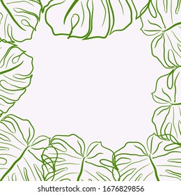 Tropical Leaves Pattern Hand Paimted. Leaves Garden Ornament. Hawaii Rainforest Banner. Background Tropical Leaves Pattern Hand Paimted. Doodle Rainforest Modern 