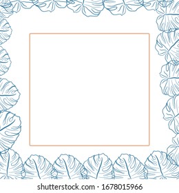 Tropical Leaves Pattern Hand Paimted. Monstera Vintage Sketch. Nature Coconut Design. Background Tropical Leaves Pattern Hand Paimted. Contour Tropical Modern 