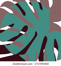 Tropical Leaves Pattern Hand Paimted. Rainforest Simple Art. Green Houseplant Pattern. Background Tropical Leaves Pattern Hand Paimted. Sketch Coconut Greenery 