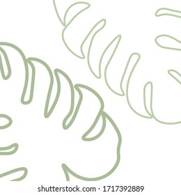 Tropical Leaves Pattern Hand Paimted. Houseplant Garden Border. Summer Tropical Artwork. Background Tropical Leaves Pattern Hand Paimted. Silhouette Plant Green 