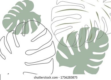 Tropical Leaves Pattern Hand Paimted. VectorCoconut Sketch Ornament. Miami Jungle Banner. Background Tropical Leaves Pattern Hand Paimted. Vintage Leaves Hawaii 