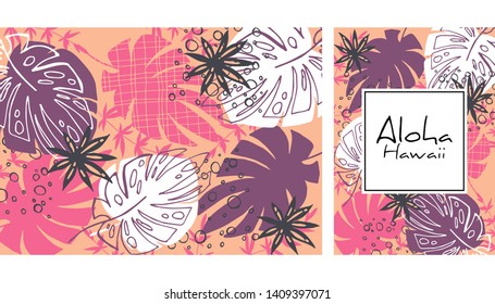 Tropical leaves pattern, handdrawn watercolor vector illustration. Tropical plants print. Summer design. Creative background. Summer sale or text area for another information
