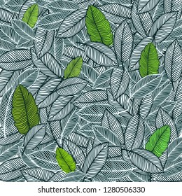 Tropical leaves pattern, jungle background, vector illustration