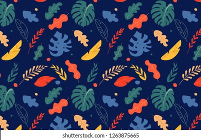 Tropical leaves pattern, jungle colorful background. Vector design