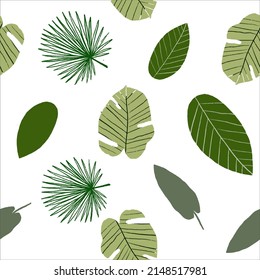 Tropical leaves pattern. Jungle exotic hand drawn palms and plants seamless pattern for wrapping, paper, craft, textile, fabric, summer design, backdrop, wallpaper, print, social media.