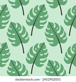 Patrón de hojas tropicales, hojas de selva patrón floral de Vector sin costuras. Para textiles. Fondo de verano en color pastel