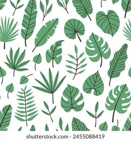 Tropical leaves pattern, jungle leaves seamless vector floral pattern. For textile. Summer background in pastel color