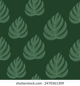 Tropical leaves pattern, jungle leaves seamless vector summer pattern. Beautiful illustration on green background. Vector in pastel color.	
