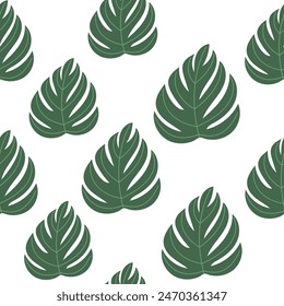 Tropical leaves pattern, jungle leaves seamless vector summer pattern. Beautiful illustration on white background. Vector in pastel color.
