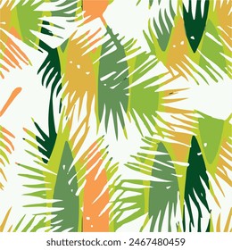 Tropical leaves pattern with multicolored hand drawn leaves. Abstract trendy exotic floral pattern perfect for textile, wallpaper and decoration