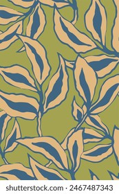 Tropical leaves pattern with multicolored hand drawn leaves. Abstract trendy exotic floral pattern perfect for textil, wallpaper and decoration