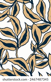 Tropical leaves pattern with multicolored hand drawn leaves. Abstract trendy exotic floral pattern perfect for textil, wallpaper and decoration