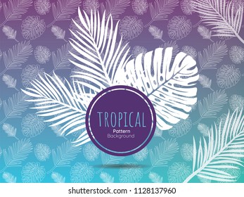 Tropical leaves pattern on gradient blue and purple color background