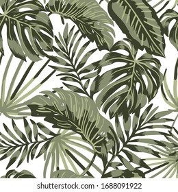 Tropical leaves pattern on white background,.jungle wallpaper.