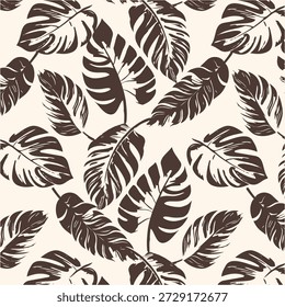 Patrón de hojas tropicales. Patrón de tinta de hojas de palma. Estampado de silueta tropical en blanco y negro.
