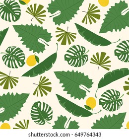 tropical leaves pattern. palm leaf, banana leaf, hibiscus, flowers. Jungle trees. botanical vector design.