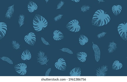 Tropical leaves pattern pink background. Hand drawn illustration.	